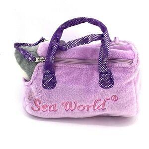 Sea World Dolphin Plush Purse Lavender Kids Handbag Hearts Accents Souvenir